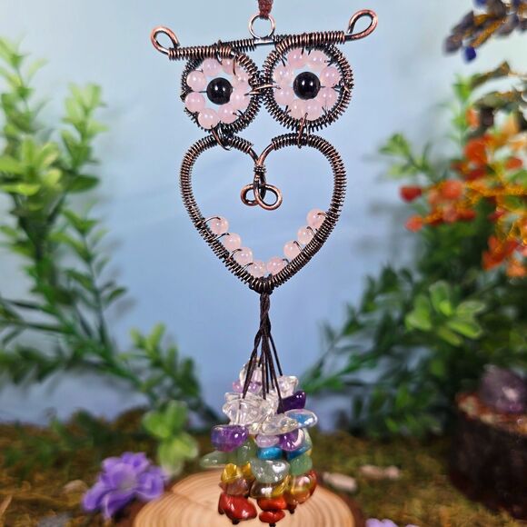 Handmade Rose Quartz Crystal Owl Décor #39 - Picture 1 of 2
